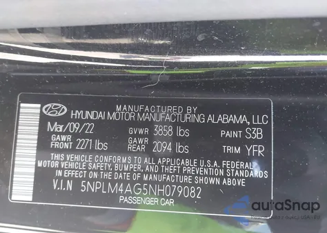 2022 Hyundai Elantra Sel z USA, uszkodzony, nr VIN 5NPLM4AG5NH079082